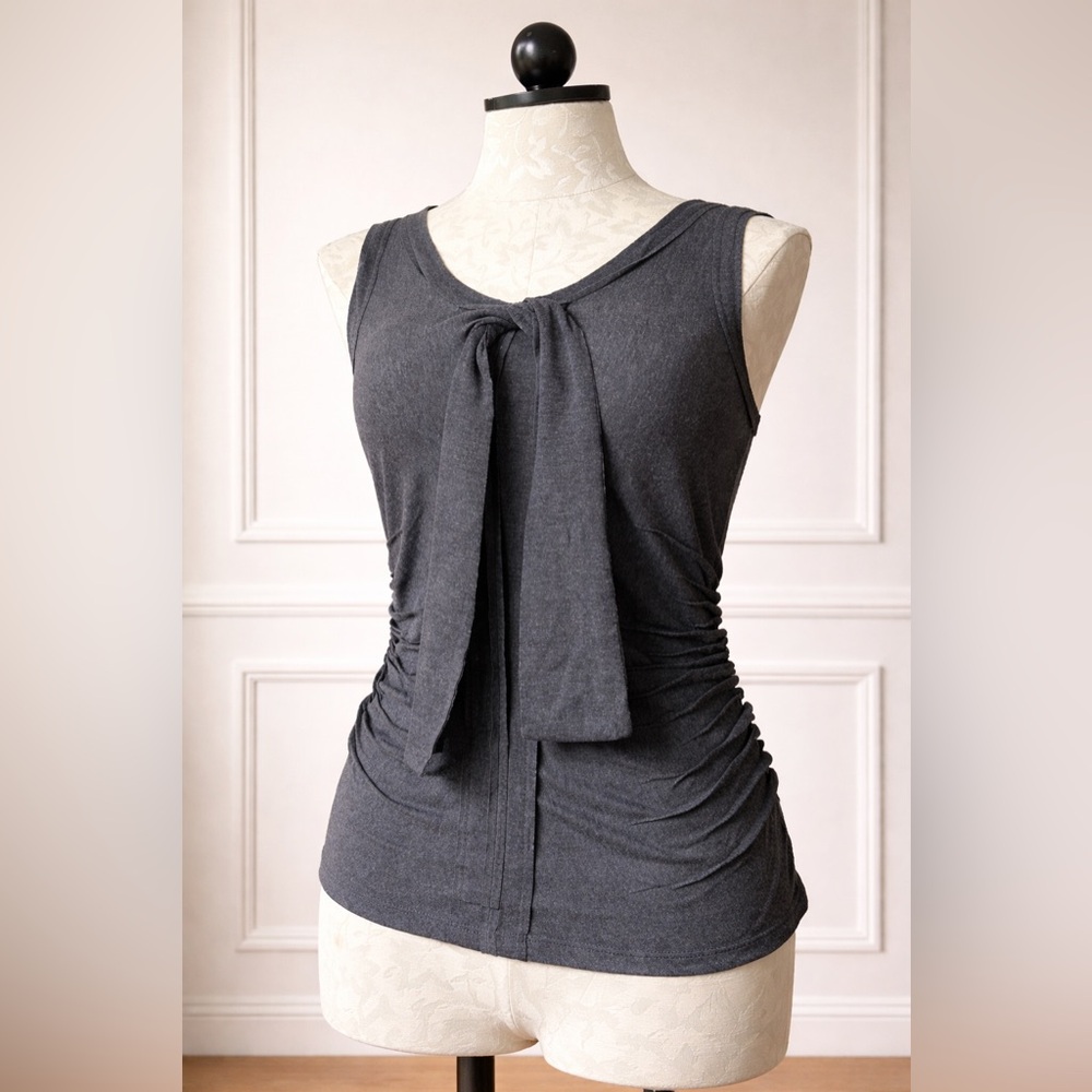 New York & Company Charcoal Tie-Front Sleeveless Top